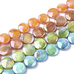 Chapelets de perles en coquille d'eau douce , de couleur plaquée ab , teinte, plat rond, couleur mixte, 10~11.5x3~4mm, Trou: 1mm, 34 pcs / chapelet, 15.15 pouce