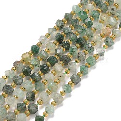 Perles vertes naturelles quartz fraise brins, avec des perles de rocaille, facette, perles de cube en diagonale, 5~6x5~6x4~5mm, Trou: 1mm, Environ 49~55 pcs/chapelet, 15.35''~15.75'' (39~40 cm)