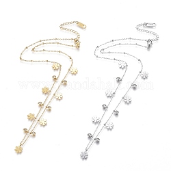304 aus rostfreiem Stahl Halsketten, mit klaren Zirkonia, Kabelketten und runde Perlen, Blume, Mischfarbe, 16.81 Zoll (42.7 cm)