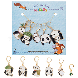 Nbeads 6 pièces 6 style panda et feuille de bambou alliage émail balancent boucles d'oreilles à levier pour les femmes, or, couleur mixte, 27.5~43mm, pin: 0.8 mm, 1pc / style