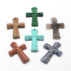 Croce ciondoli in pietra mista naturale e sintetica, 46x34x8.5mm, Foro: 2 mm