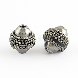 Perles indonésies de bicône manuelles, avec des noyaux en alliage, argent antique, noir, 15x13mm, Trou: 2mm