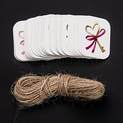 Rectangle Paper Gift Tags, Hang Tags, with Jute Twine, for Wedding Party Decorate, Key Pattern, 4x3x0.05cm, Hole: 3mm, 50pcs/bag