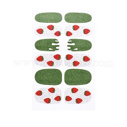 Avocados & Strawberries & Flowers Full Cover Nail Art Stickers, Glitter Powder Decals, Self Adhesive, for Nail Tips Decorations, Lime Green, 25.5x10~16.5mm, 12pcs/sheet
