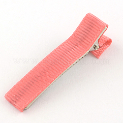 Hair Accessories Iron Alligator Hair Clips, with Grosgrain Ribbon, Salmon, 49~49.5x10~11mm