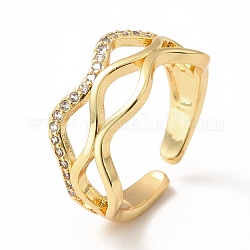 Открытое манжетное кольцо с волной кубического циркония, настоящие 18-каратные позолоченные латунные украшения для женщин, без свинца и без кадмия, прозрачные, размер США 6 1/2 (16.9 мм)