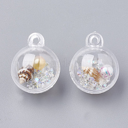 Openable Plastic Pendants, with ABS Plastic Imitation Pearl, Resin Rhinestones and Shell Beads Inside, Round, Clear AB, 25.5x20mm, Hole: 2mm