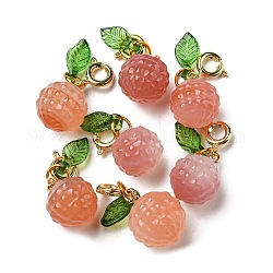 Decorazioni pendenti in litchi di agata naturale yanyuan, ornamento di gemme di frutta con chiusure ad anello a molla in ottone, vero placcato oro 14k, 21mm, Foro: 3 mm
