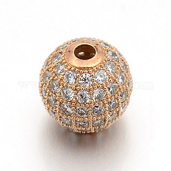 Cz Messing Micro Pave Zirkonia runde Perlen, Roségold, 1/4 Zoll (6 mm), Bohrung: 1.5 mm