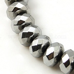 Chapelets de perles en hématite synthétique sans magnétiques, rondelle, Plaqué Argent, 8x5mm, Trou: 1mm, Environ 76 pcs/chapelet, 16 pouce