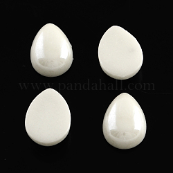 Cabochon in vetro opaco con perle perlato, lacrima, bianco, 7x4x3mm