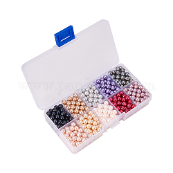 10 couleur perles de verre écologiques, nacré, ronde, teinte, couleur mixte, 6mm, Trou: 1.2~1.5mm, environ 60pcs / compartiment, 600 pcs / boîte