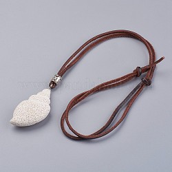 Colliers à pendentif en pierre de lave synthétique ajustables, avec cordon en cuir et alliage, escargot de mer, blanc, 34.64 pouces ~ 35.43 pouces (88~90 cm)