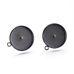 304 impostazioni per orecchini a bottone in acciaio inossidabile, con il ciclo, rotondo e piatto, elettroforesi nera, vassoio: 16mm, 21x18x2mm, Foro: 1.8 mm, ago :0.8mm