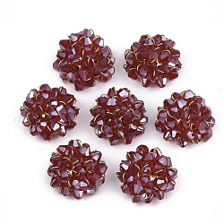 Cabochons de perles de verre, avec anneaux en laiton et tamis en alliage, or clair, firebrick, 18~19x10~11.5mm