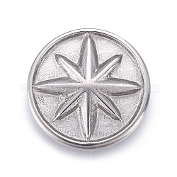 304 cabochon in acciaio inox, misura ciondoli medaglione galleggiante, tondo piatto con stella a otto punte, colore acciaio inossidabile, 12x2mm