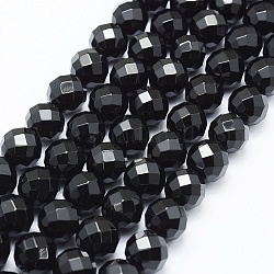 Natural Black Onyx Beads Strands, Dyed, Round, Faceted, 12mm, Hole: 1mm, about 33pcs/strand, 15.35 inch(39cm)