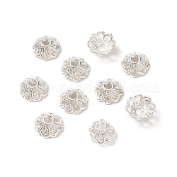 Tappi di perline fantasia in stile tibetano, fiore, colore argento placcato, 9x4mm, Foro: 2 mm