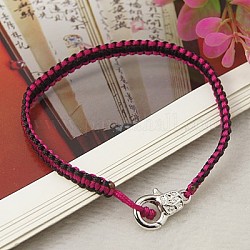Braided Nylon Bracelet Making, Nice for DIY Jewelry Making, with Alloy Lobster Claw Clasps, Deep Pink, 195x5mm