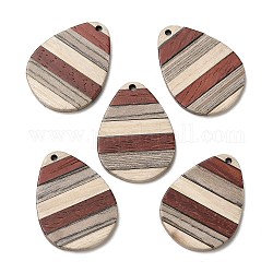 Pendenti in legno di wengè, legno di sandalo e frassino bianco, ciondoli a goccia, colorato, 35x26x3.5mm, Foro: 2 mm
