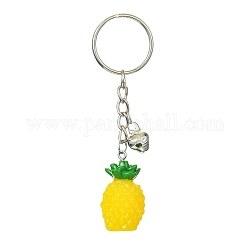 Porte-clés pendentif en résine de fruits, avec porte-clés fendus en fer et breloques cloches, ananas, 8.9 cm, pendentif: 33.5x18 mm