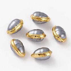 Perles en coquillage naturel, avec bord en laiton doré, teinte, larme, 25~26x18~18.5x15~15.5mm, Trou: 0.8mm