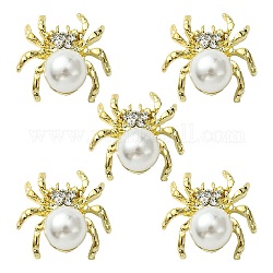 Lega strass cabochon, con abs imitazione perla perline, nail art accessori decorativi, ragno, oro, cirstallo, 12x13x6.5mm, 5pcs/scatola