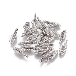 Tibetan Style Alloy Feather Pendants, Cadmium Free & Lead Free, Antique Silver, 17x5.5x3mm, Hole: 1.5mm, about 2320pcs/1000g