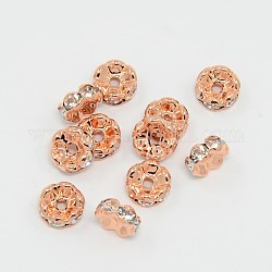 Abalorios de latón Diamante de imitación espaciador, aaa grado, borde ondulado, sin níquel, oro color de rosa del color del metal, rerondana plana, cristal, 8x3.8mm, agujero: 1.5 mm