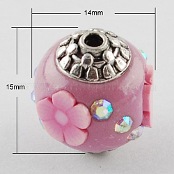 Handmade Indonesia Beads, with Alloy Cores, Round, Antique Silver, Flamingo, 15x14x14mm, Hole: 1mm
