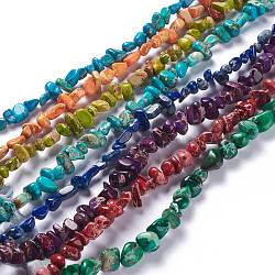 Brins de perles de jaspe impérial naturel, teinte, puces, couleur mixte, 6~10x5~8x4~6mm, Trou: 1.2mm, Environ 79 pcs/chapelet, 15.75 pouce (40 cm)