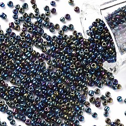 (servicio de reembalaje disponible) 12/0 microesfera de vidrio, reronda iris, colorido, 2mm, agujero: 1 mm, aproximamente 12 g / bolsa