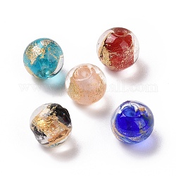 Perles de verre de feuille d'or faites la main de , ronde, couleur mixte, 10x9~10mm, Trou: 1.6~2mm