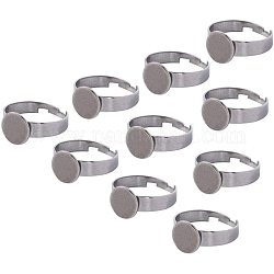 PandaHall 10pcs 304 Stainless Steel Adjustable Finger Ring Bases Cabochon Settings Round Finger Ring Trays for DIY Ring Making