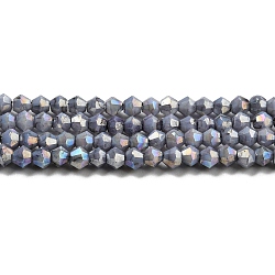 Hebras opacas de perlas de vidrio pintadas para hornear, color de ab, facetados, bicono, gris, 3x2.5~2.8mm, agujero: 0.7 mm, aproximamente 157~160 pcs / cadena, 16.38~16.54 pulgada (41.6~42 cm)