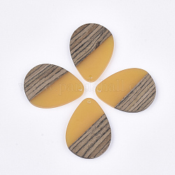 Pendentifs en bois de résine et de noyer, larme, or, 36x26.5x3~4mm, Trou: 2mm