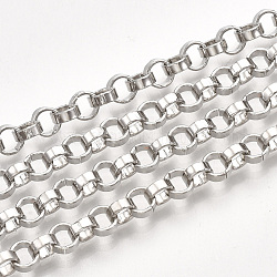 Cadenas rolo de hierro, cadena belcher, con carrete, sin soldar, Platino, 5x2mm, aproximadamente 82.02 pie (25 m) / rollo