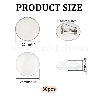 UNICRAFTALE 30 Set Spilla Piatta Rotonda da 20 mm con Cabochon di Vetro Spilla in Acciaio Inossidabile Vassoi con Castone Kit Fai-da-Te per Risultati di Creazione di Gioielli