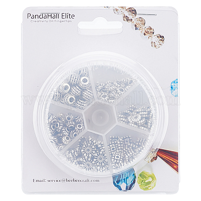 PandaHall Elite1 Box 300 Pcs 6 Style Tibetan Silver Spacer Beads Jewelry Findings Accessories for