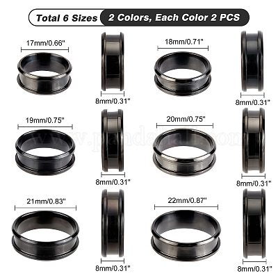 12pcs 2 Colors 6 Sizes Stainless Steel Grooved Finger Ring Metal Rings  Wedding Rings Core Blank for Inlay Ring Jewelry Making Inner Diameter:  17~22mm 