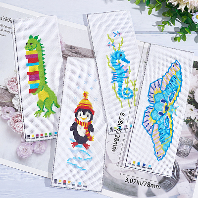 YWNYT 10Pcks Cross Stitch Bookmark Kit, Funny Embroidery Bookmark DIY Kits  for Kids Adults Beginner Counted Cross Stitch Kit - Seahorse Owl Cactus