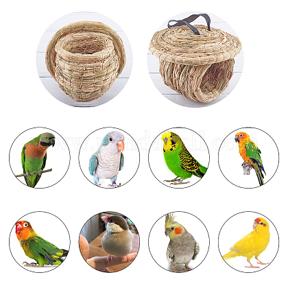 ジュエリーメイキング用インコの檻のための手作りの鳥の巣 わら天然繊維スタイルの鳥かごアクセサリー鳥のおもちゃ オウムインコのための居心地の良い休憩繁殖場所 オカメインコ ラブバード カナリアを購入 Pandahall Selected