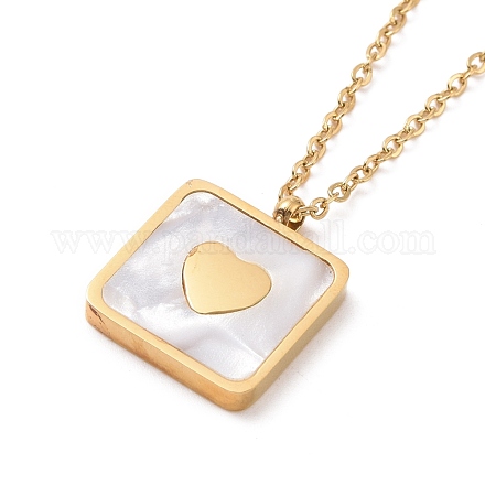Synthetic Shell Square with Heart Pendant Necklace NJEW-A004-21G-1