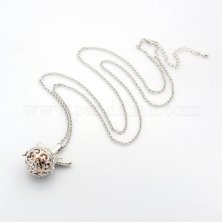 1Strand Trendy Women's Long Rolo Chain Brass Ball Pendant Necklaces X-NJEW-L084-04-1