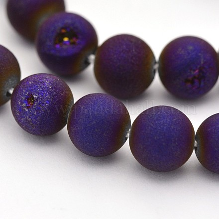 Electroplate Natural Agate Round Beads Strands G-M211-8mm-04-1
