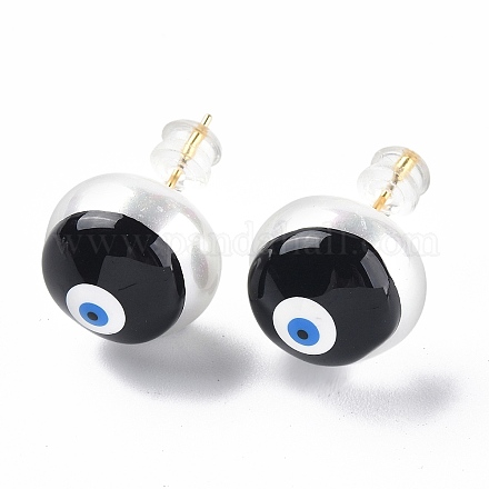 Natural Shell Evil Eye Stud Earrings with Enamel EJEW-G334-06H-1