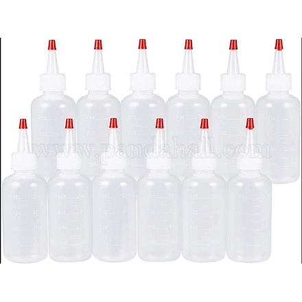 プラスチック目盛りスクイズボトル  赤い先端キャップ付き  ケチャップ用の丈夫な噴出ボトル  ソース  シロップ  ドレッシング  アート＆クラフト  ホワイト  3.6x9.2センチ。容量：60ミリリットル AJEW-WH0021-24A-1