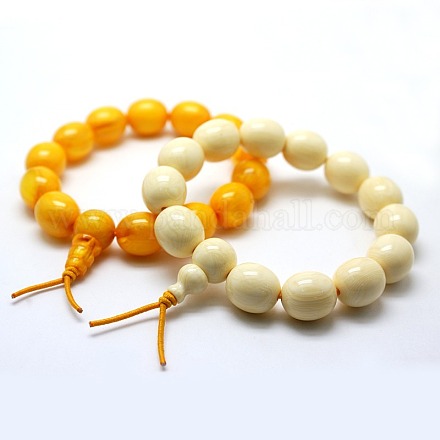 Elastic Stretch Buddhist Jewelry Resin Barrel Mala Beaded Bracelets BJEW-L236-03-1