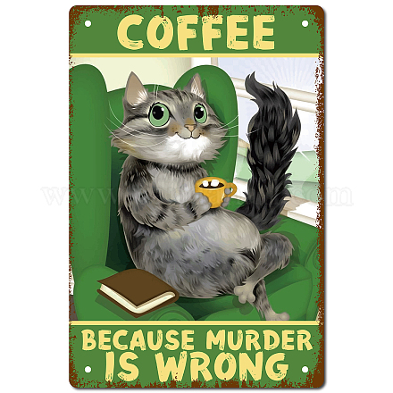 CREATCABIN Cat Coffee Tin Sign Vintage Because Murder Is Wrong Metal Tin Sign Retro Poster for Home Kitchen Bathroom Wall Art Decor 8 x 12 Inch AJEW-WH0157-450-1
