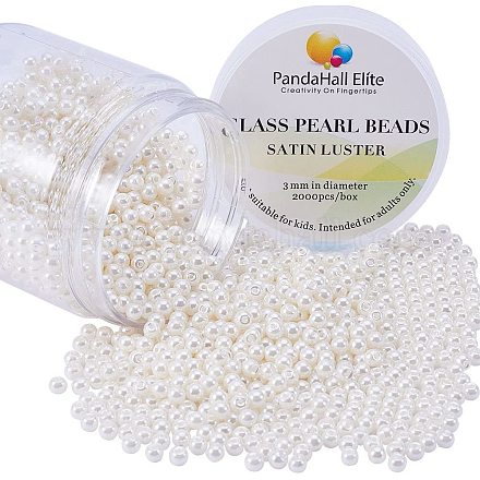 PandaHall Elite 3mm-3.5mm about 2000 pcs Tiny Glass Pearl Round Beads Assortment Lot For Jewelry Making Box Kit HY-PH0001-3mm-RB011-1